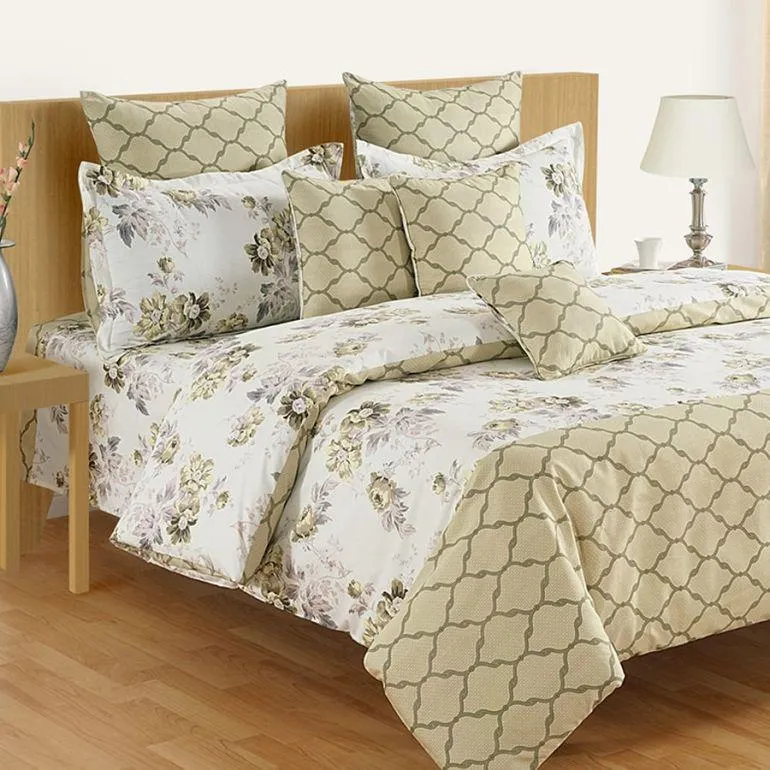 Swayam Zinnia Off White & Green Floral Cotton Single Bedsheet