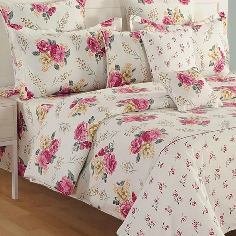 Swayam Zinnia Purple Floral Cotton Double Bedsheet
