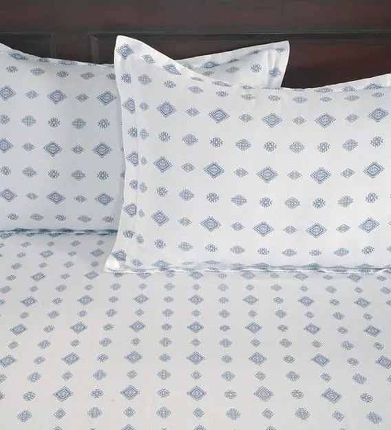 Swayam Zinnia White &amp; Blue Motif Printed Double Bed Set of 4