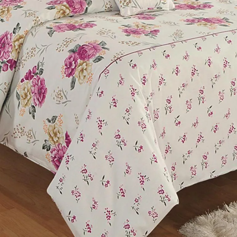 Swayam Zinnia White &amp; Purple Floral Cotton Comforter Single Bed Comforter