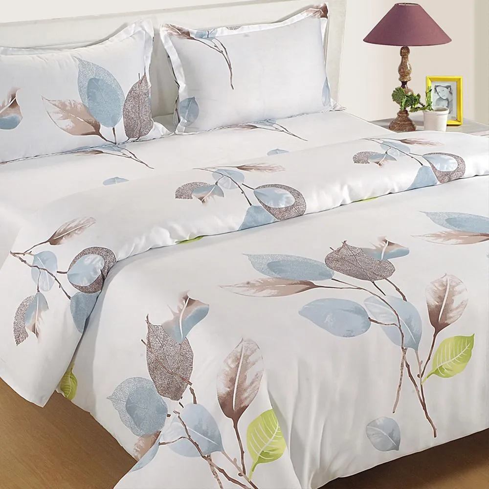 Swayam Zinnia White Floral Cotton Fitted Double Bed Sheet