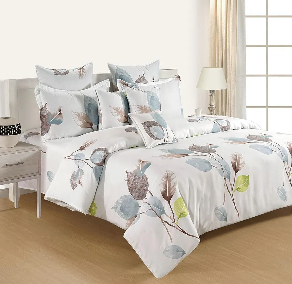 Swayam Zinnia White Floral Cotton Fitted Double Bed Sheet