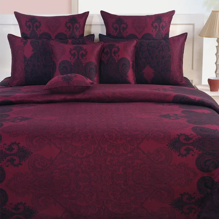 Swayam Zinnia Wine Colored Motif Printed Double Bed Set of 4