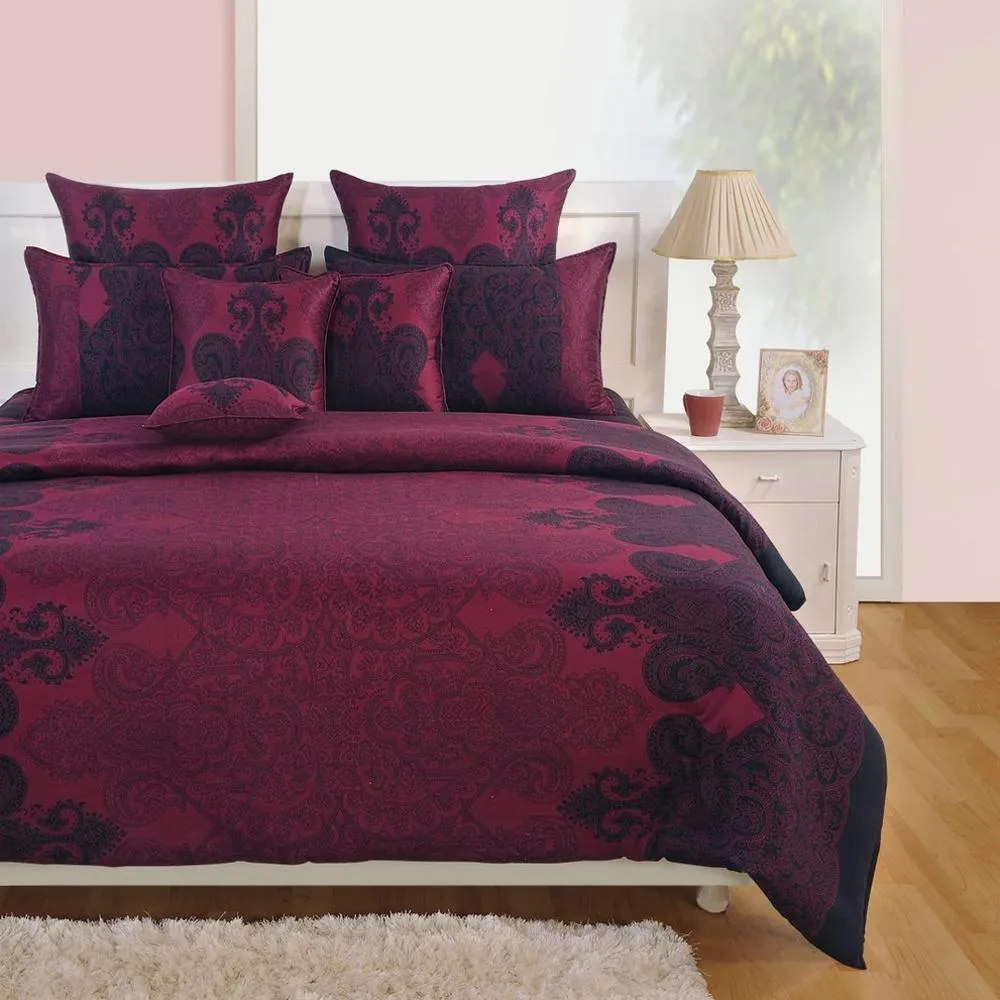 Swayam Zinnia Wine Colored Motif Printed Double Bed Set of 4