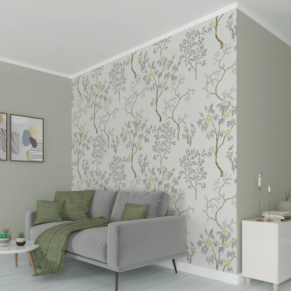 Swaying Branches Light Green Premium Quality Wallpaper