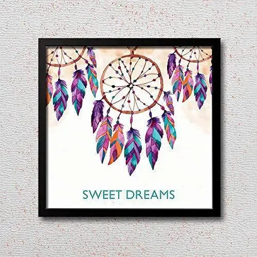 Sweet Dreams Quote Dream Catcher Wall Painting in Black Frame