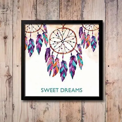 Sweet Dreams Quote Dream Catcher Wall Painting in Black Frame