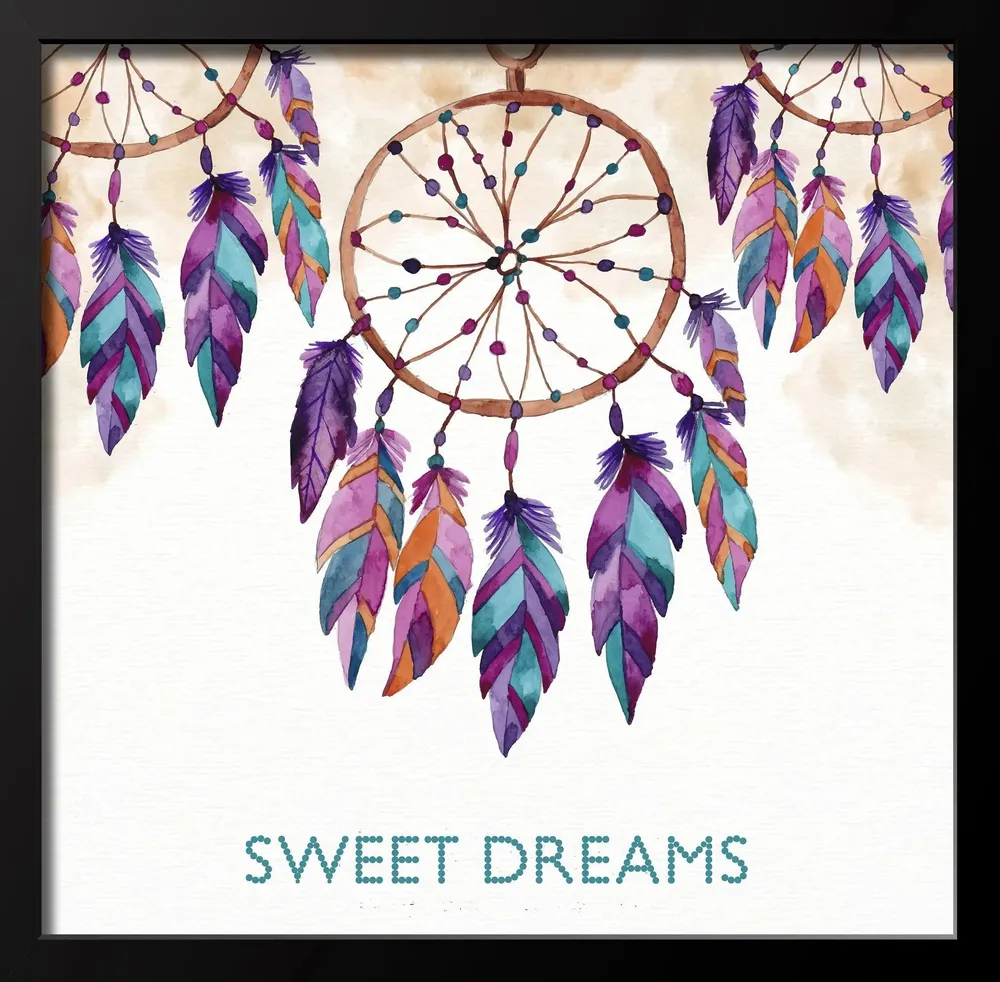 Sweet Dreams Quote Dream Catcher Wall Painting in Black Frame