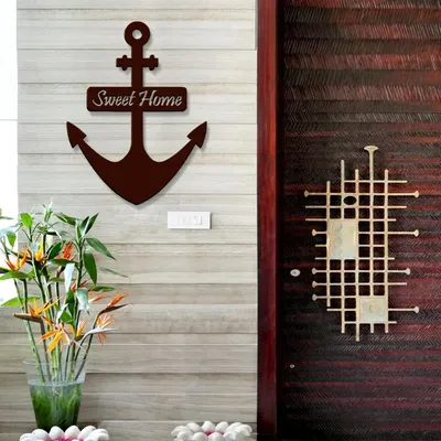 Sweet Home With Ship Anchor Design Wooden Wall Hanging, Wooden Wall Decoration