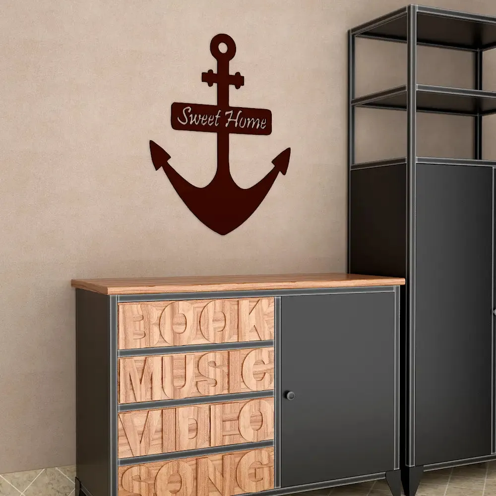 Sweet Home With Ship Anchor Design Wooden Wall Hanging, Wooden Wall Decoration Medium(18 inch X 13inch)