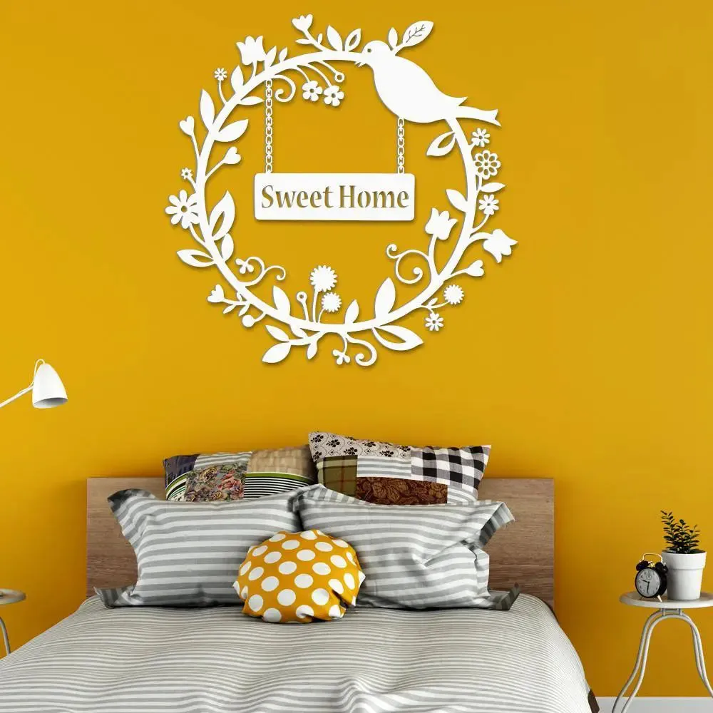 Sweet Home With Vine or Bird Design Wooden Wall Hanging Medium(18 inch X 18 inch)