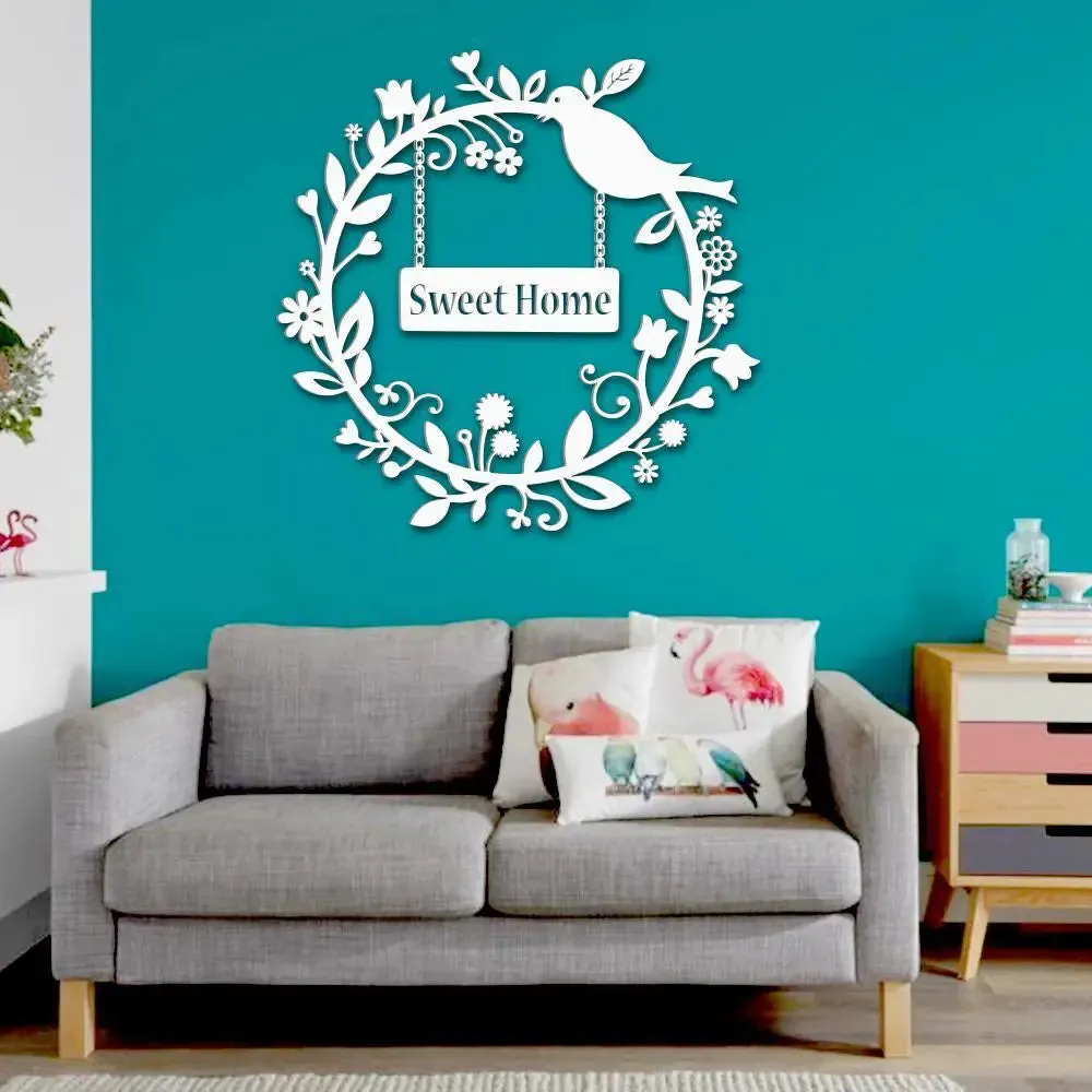 Sweet Home With Vine or Bird Design Wooden Wall Hanging Medium(18 inch X 18 inch)