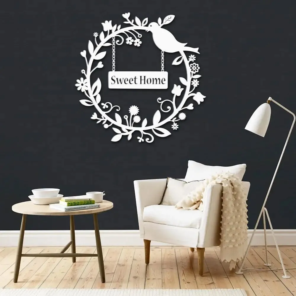 Sweet Home With Vine or Bird Design Wooden Wall Hanging Medium(18 inch X 18 inch)