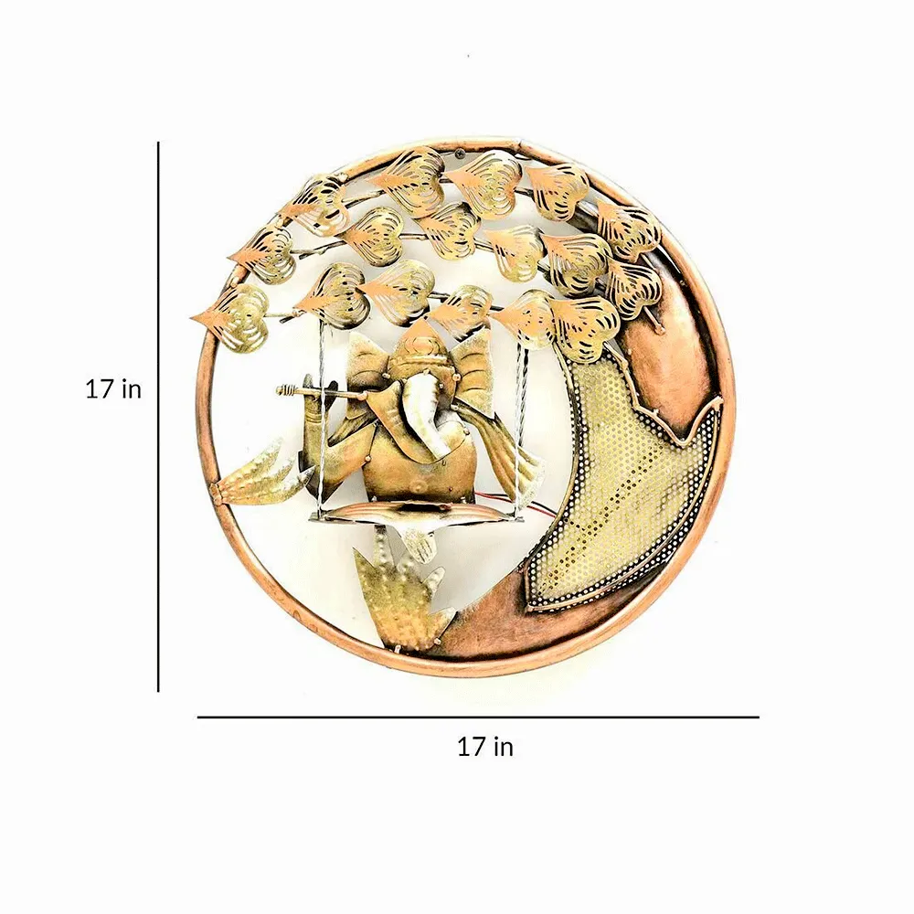 Swinging Ganesha Round Metal Wall Art With LED