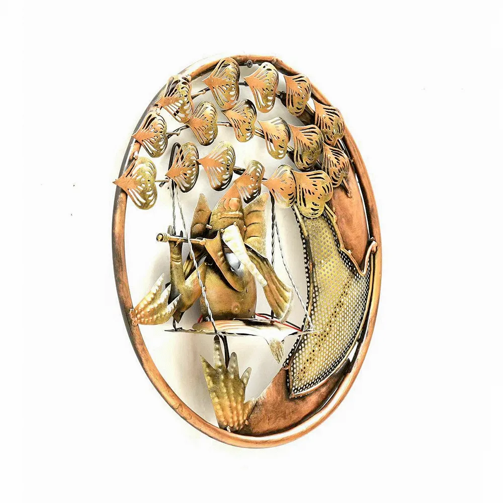 Swinging Ganesha Round Metal Wall Art With LED