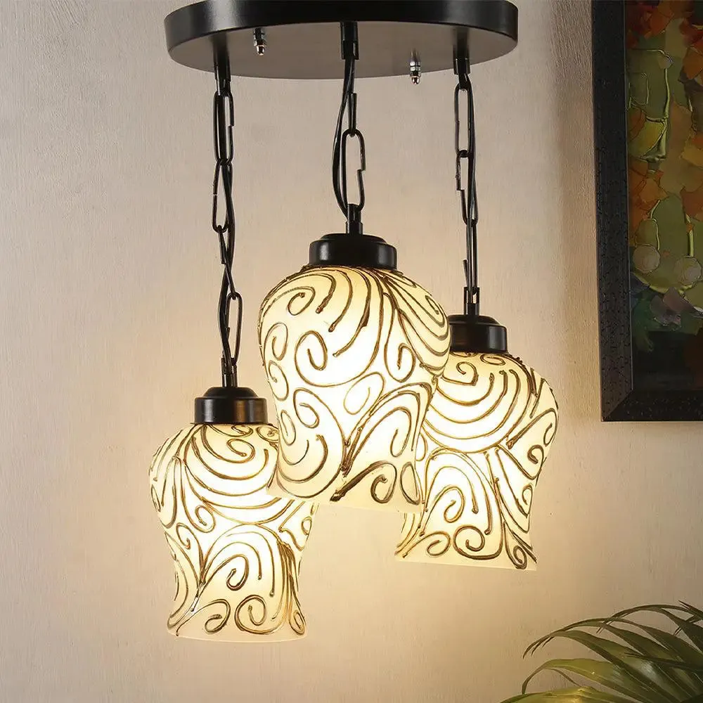 Swirl Pattern Mosaic Cluster Hanging Lamp
