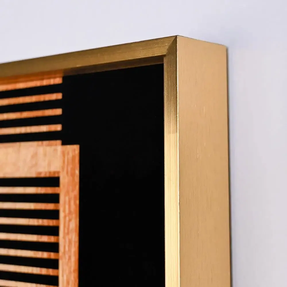 Symmetrical Abstract Crystal Glass Art Wall Painting- Golden Frame