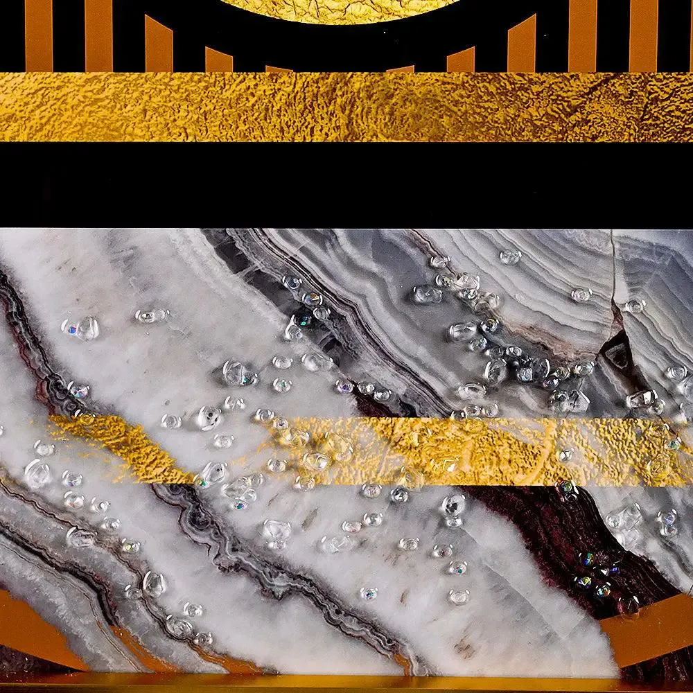 Symmetrical Abstract Crystal Glass Art Wall Painting- Golden Frame