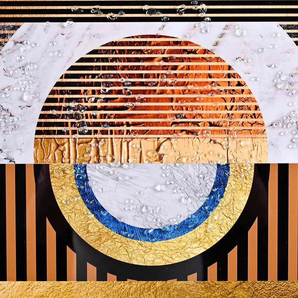 Symmetrical Abstract Crystal Glass Art Wall Painting- Golden Frame