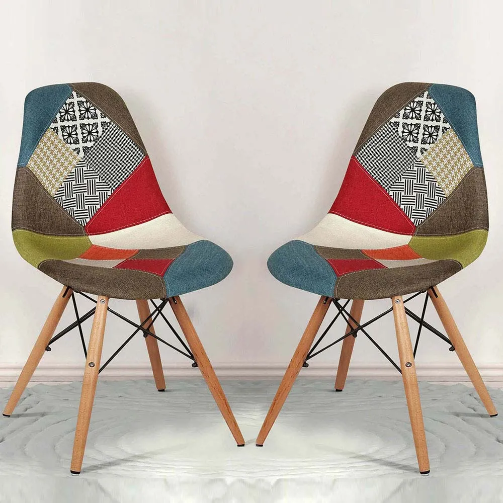 Symmetrical Patchwork Fabric Contemporary Accent Chair Pack Of 1, 2 &amp; 4 Set of 1