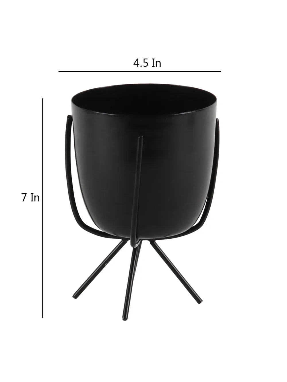 Table Top Black Metal Planter With Stand Set Of 2