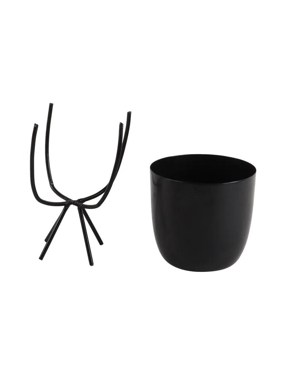 Table Top Black Metal Planter With Stand Set Of 2