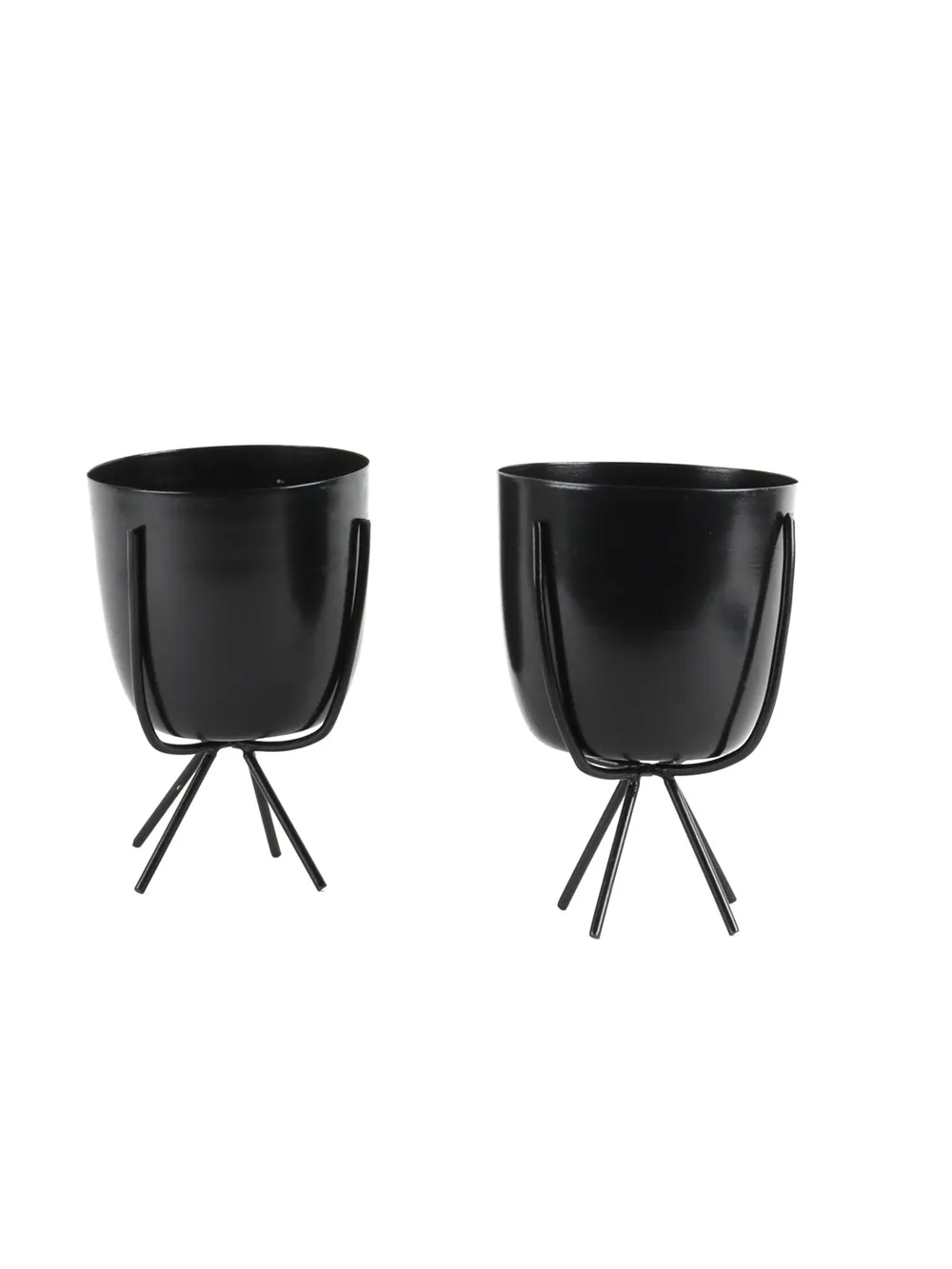 Table Top Black Metal Planter With Stand Set Of 2