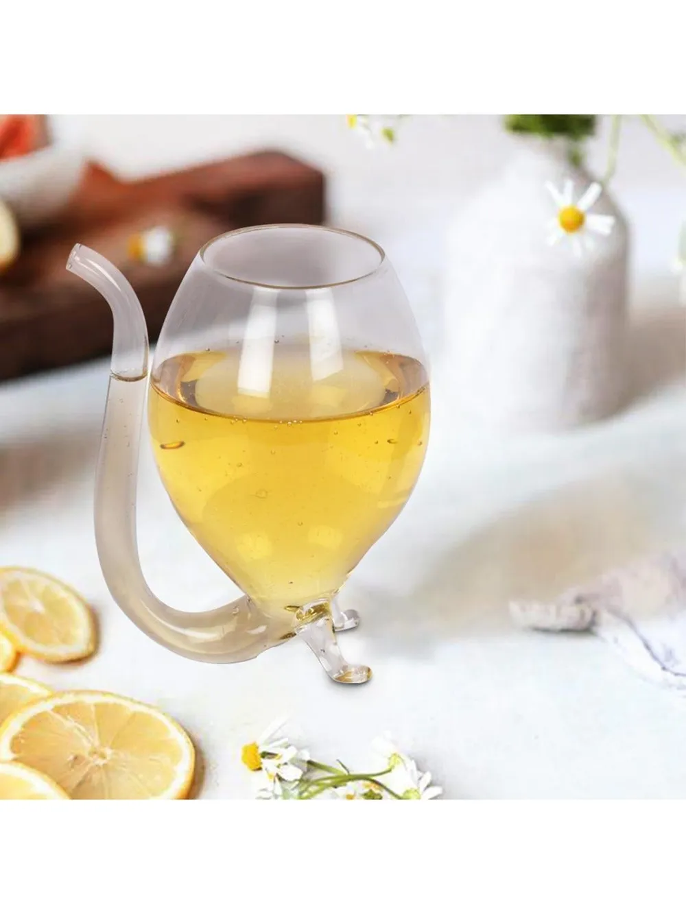 Tail Straw Sip Bubble Cocktail Glass Single Piece