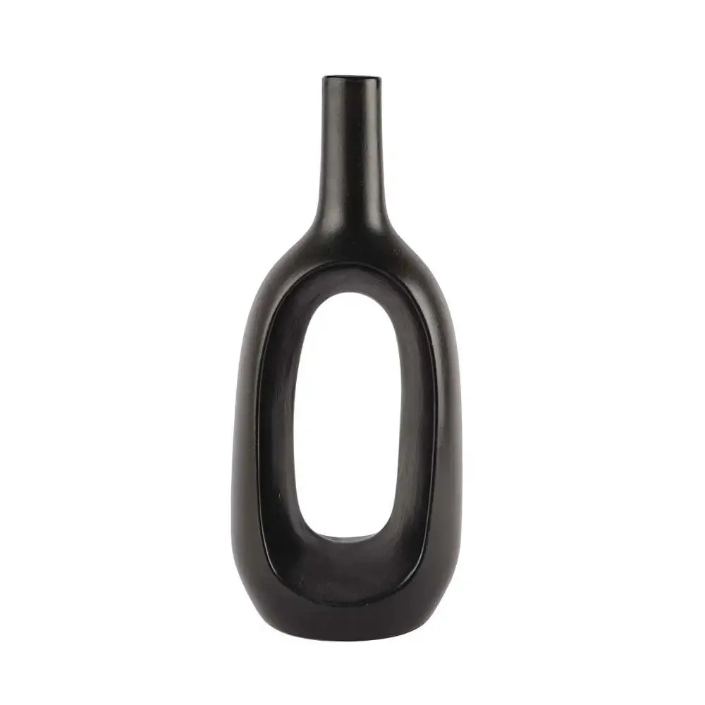 Tall Nordic Motif Black Decorative Ceramic Flower Vase Single Piece