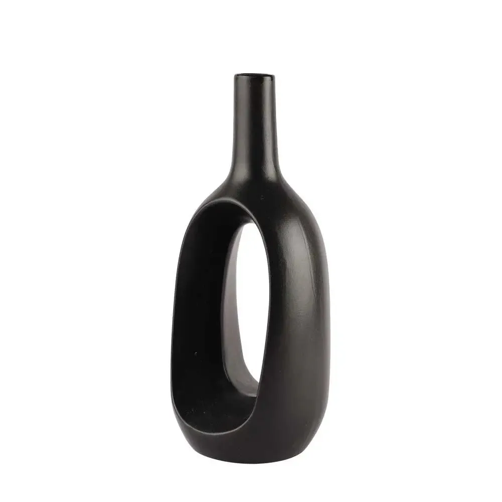 Tall Nordic Motif Black Decorative Ceramic Flower Vase Single Piece