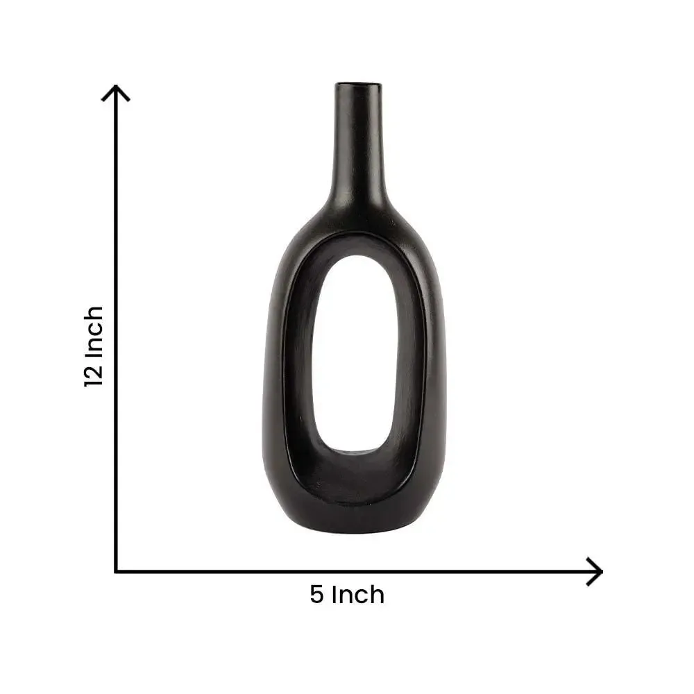 Tall Nordic Motif Black Decorative Ceramic Flower Vase Single Piece