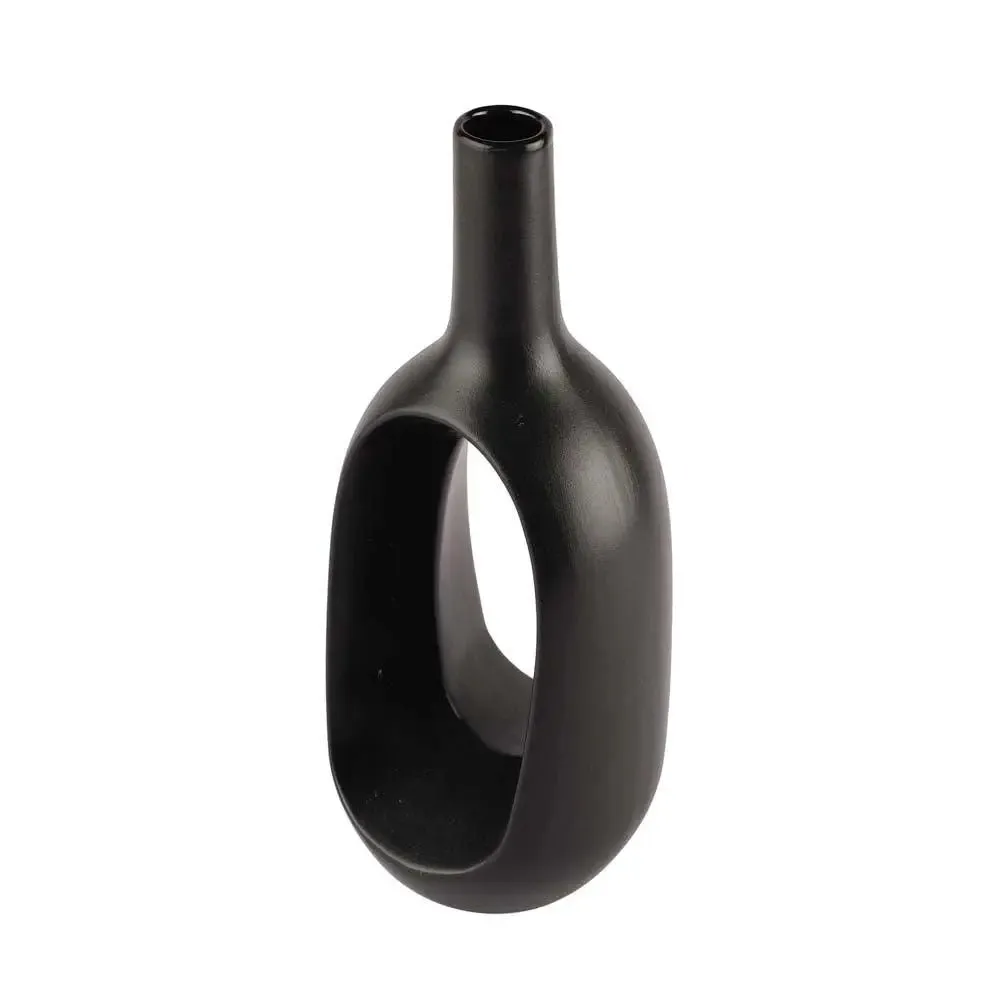 Tall Nordic Motif Black Decorative Ceramic Flower Vase Single Piece
