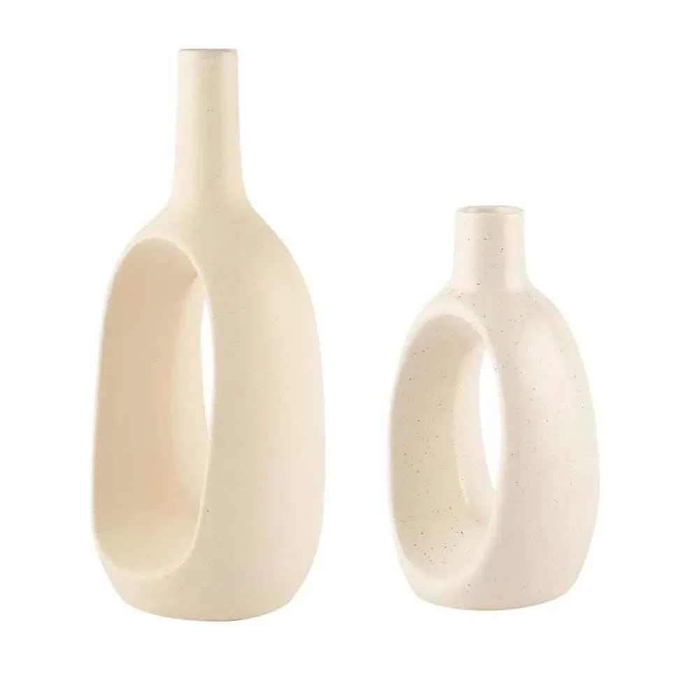 Tall Nordic Motif Off White Decorative Ceramic Flower Vase Set Of 2