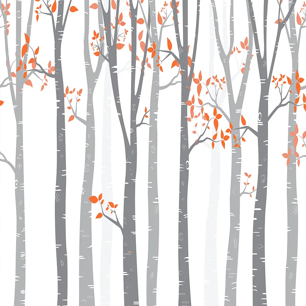 Tall Trunks Of The Wilderness White &amp; Orange Premium Quality Self Adhesive Wallpaper