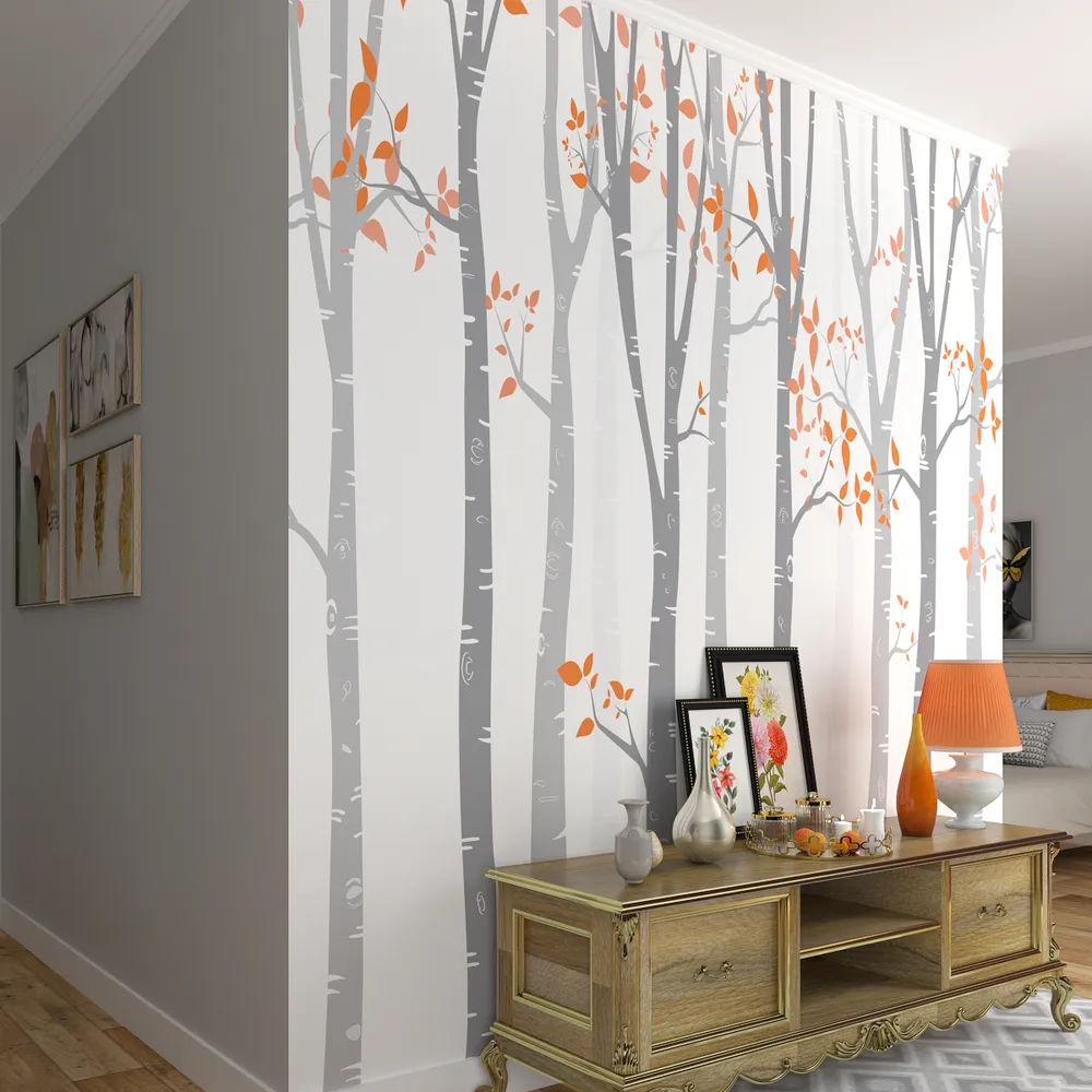 Tall Trunks Of The Wilderness White &amp; Orange Premium Quality Self Adhesive Wallpaper