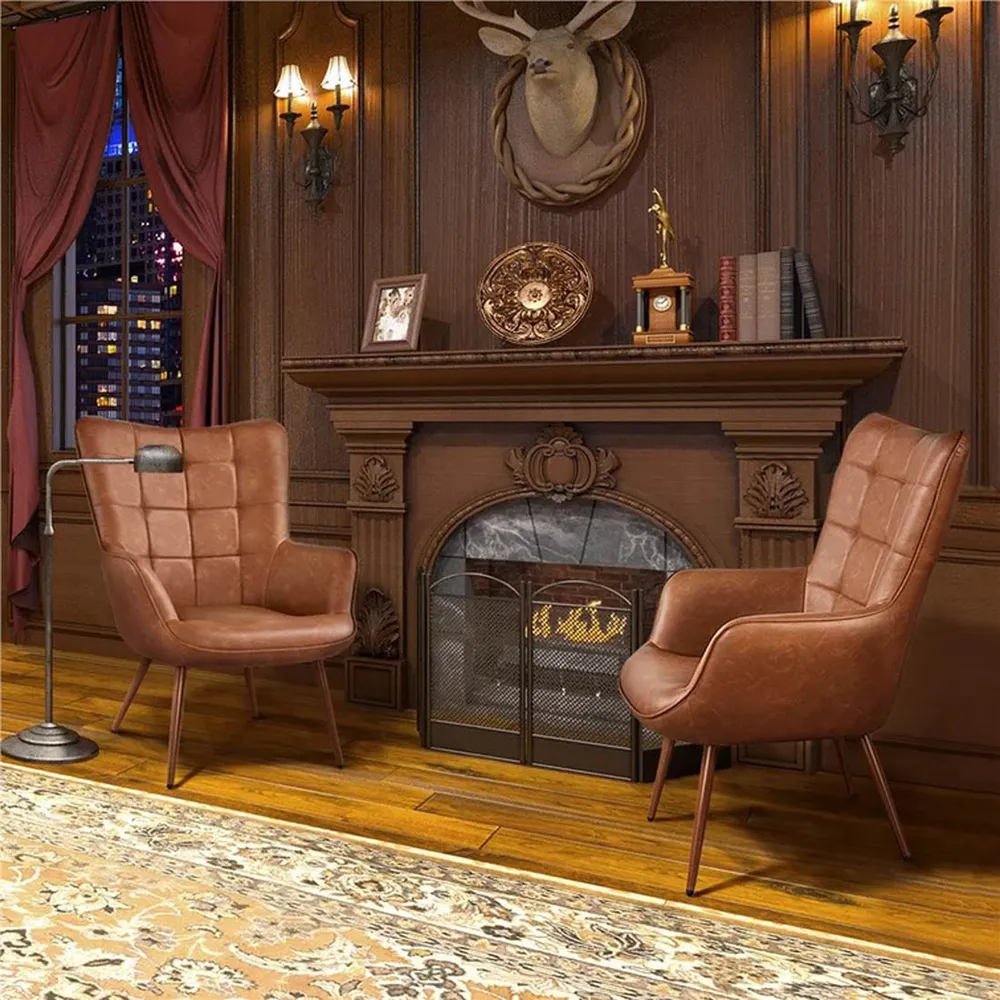 Tan Leatherette Luxurious Accent Chair Single Piece