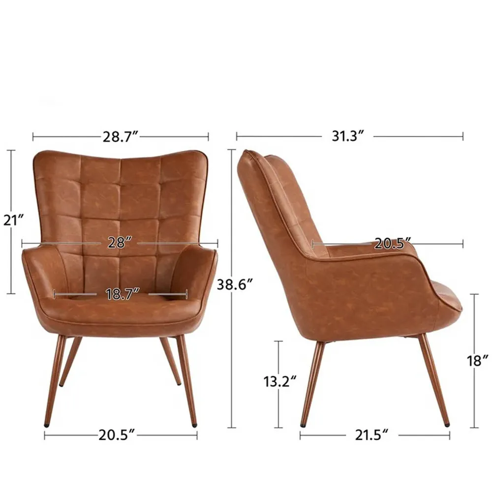 Tan Leatherette Luxurious Accent Chair Single Piece