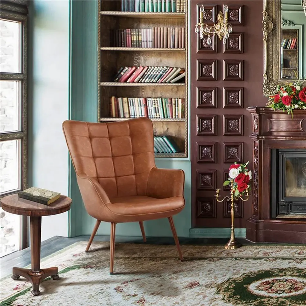 Tan Leatherette Luxurious Accent Chair Single Piece