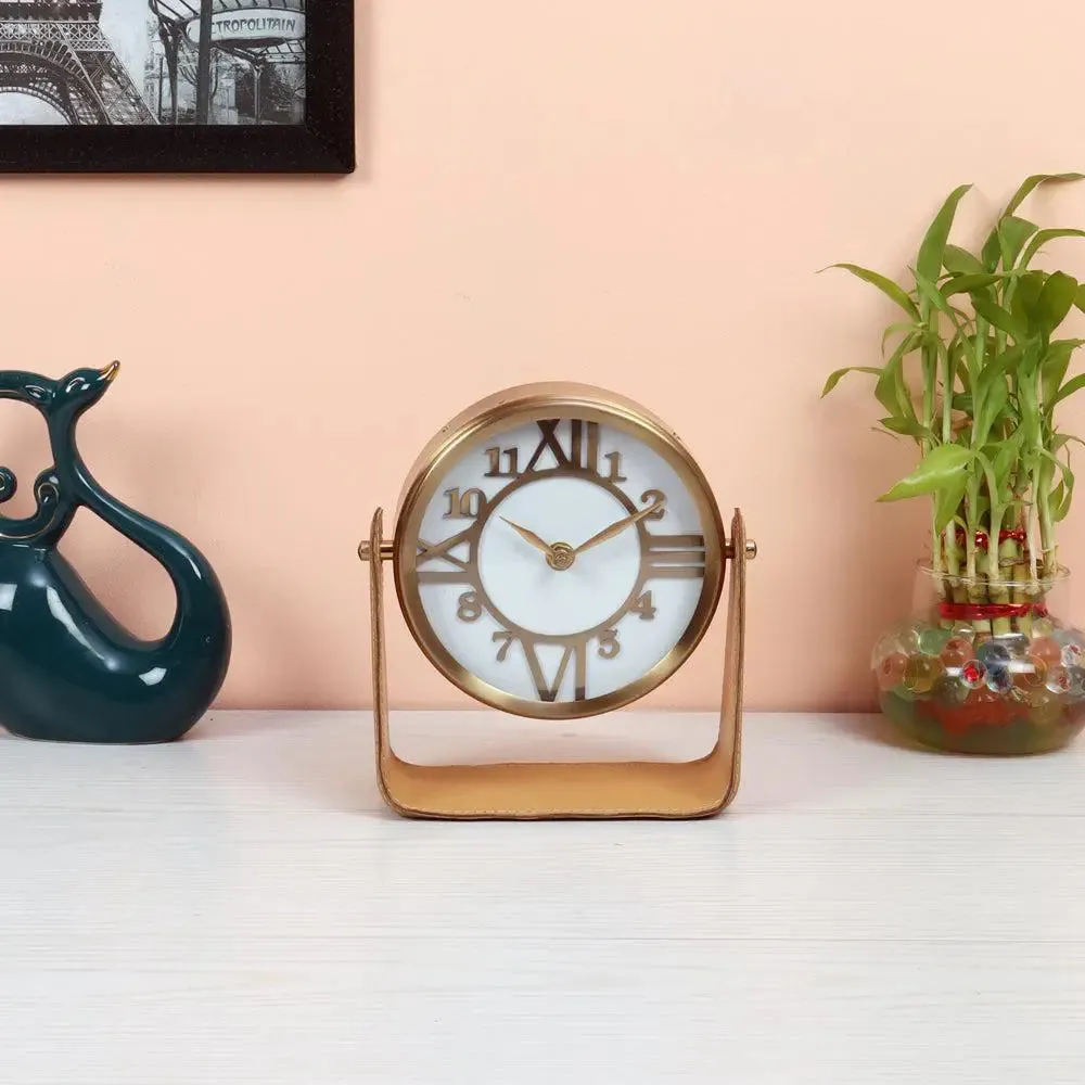 Tan Toned Leather Handmade Table Clock