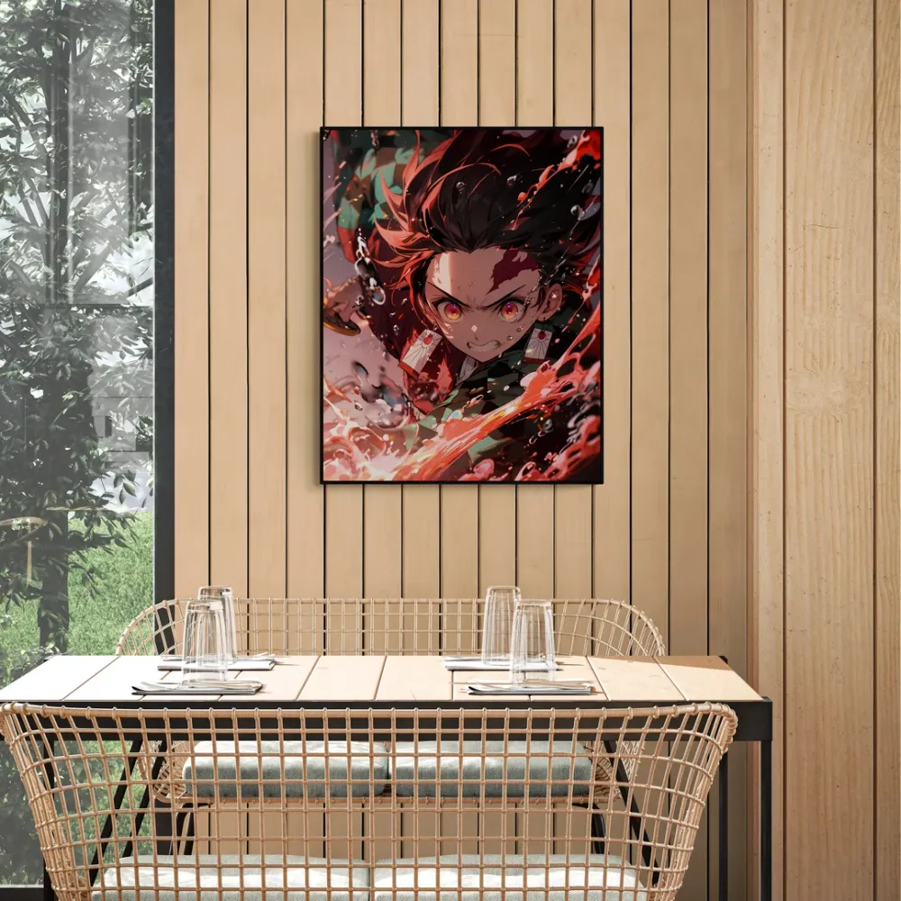 Tanjiro Kamado Fire Demon Slayer Anime Canvas Wall Painting With Frame