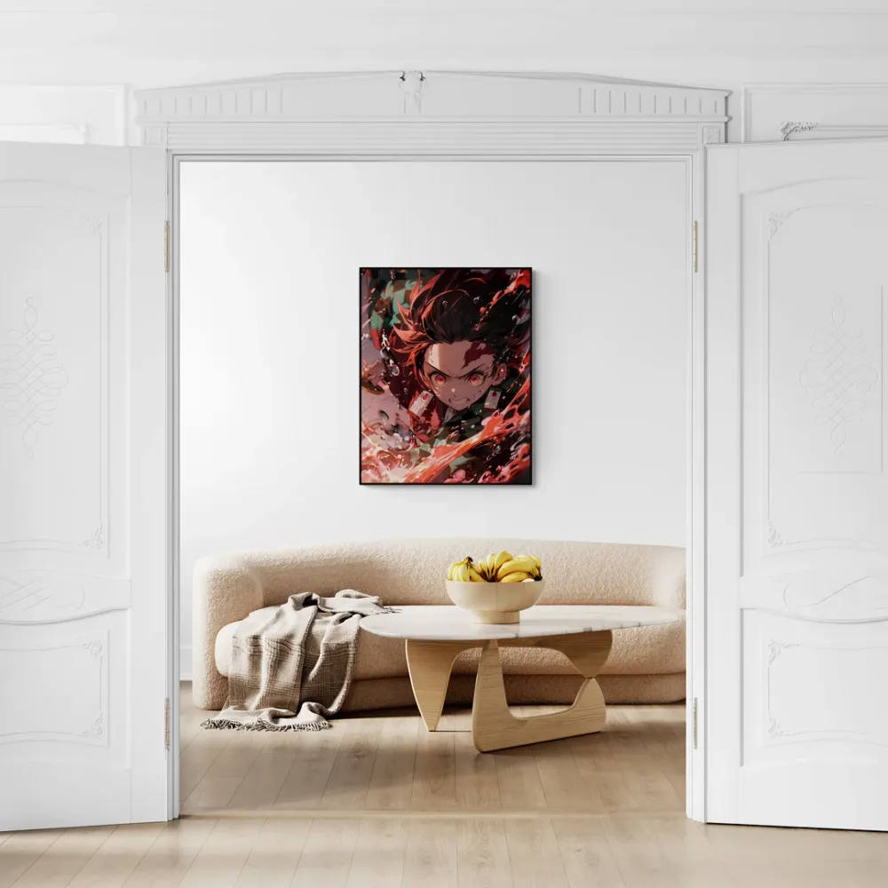 Tanjiro Kamado Fire Demon Slayer Anime Canvas Wall Painting With Frame