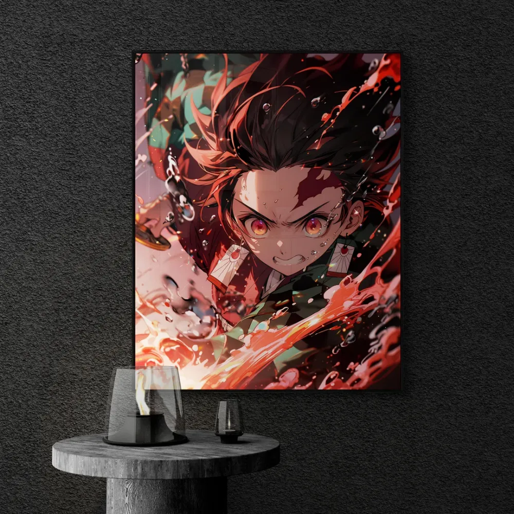 Tanjiro Kamado Fire Demon Slayer Anime Canvas Wall Painting With Frame