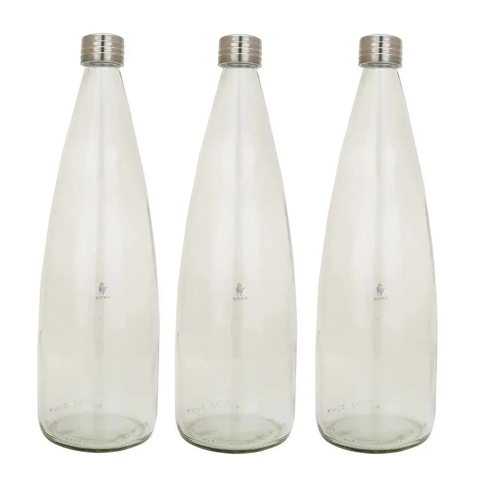 Tapered Glass Water Bottles With Stainless Steel Cap Set Of 3 (1 litre)