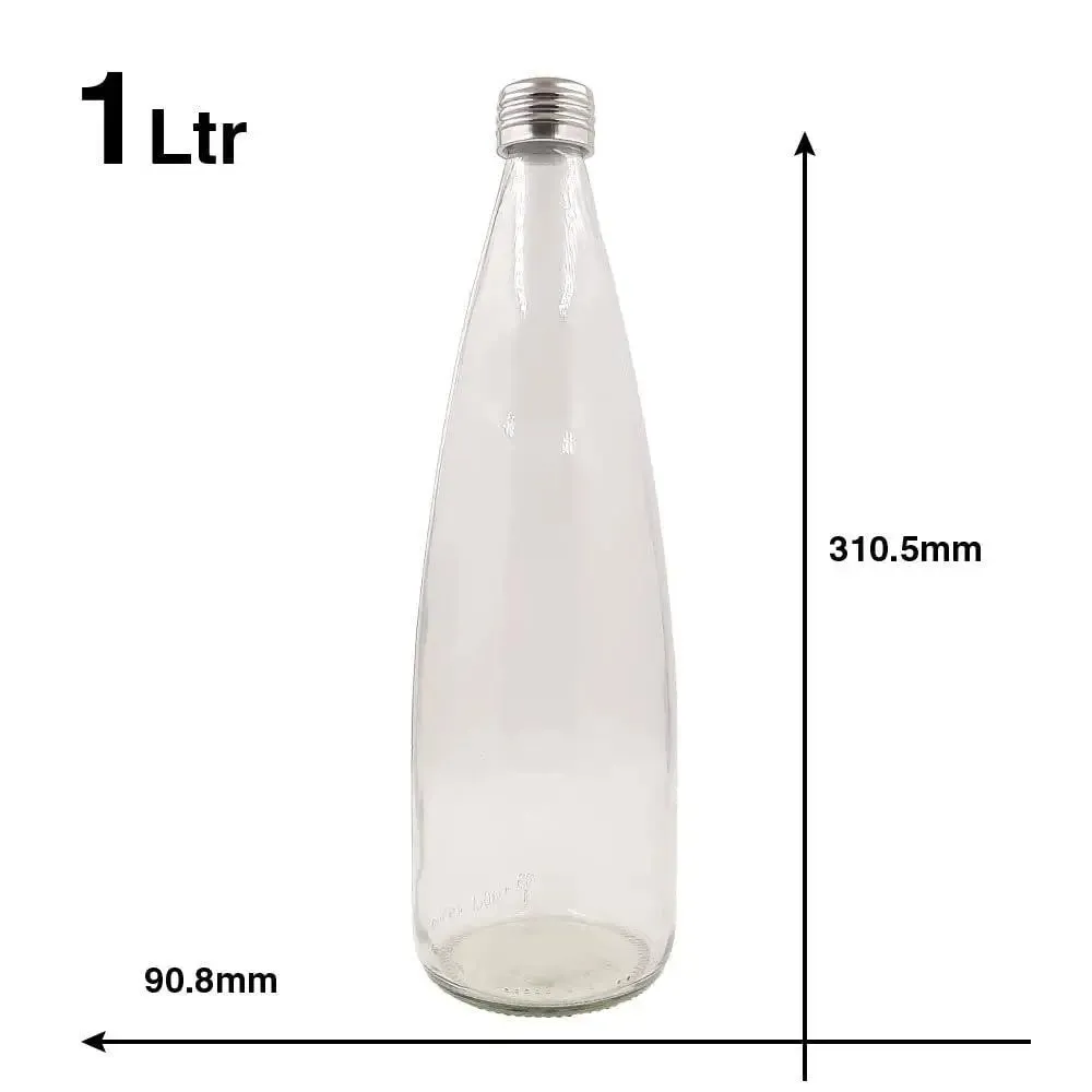 Tapered Glass Water Bottles With Stainless Steel Cap Set Of 3 (1 litre)