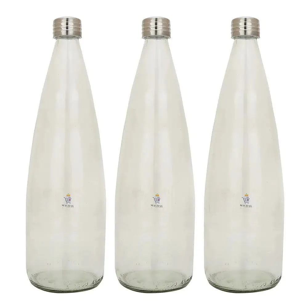 Tapered Glass Water Bottles With Stainless Steel Cap Set Of 3 (1 litre)