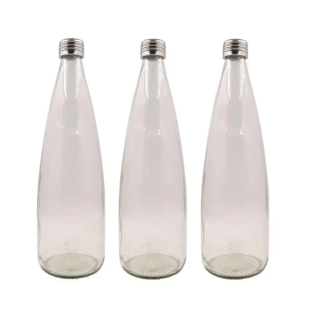 Tapered Glass Water Bottles With Stainless Steel Cap Set Of 3 (1 litre)