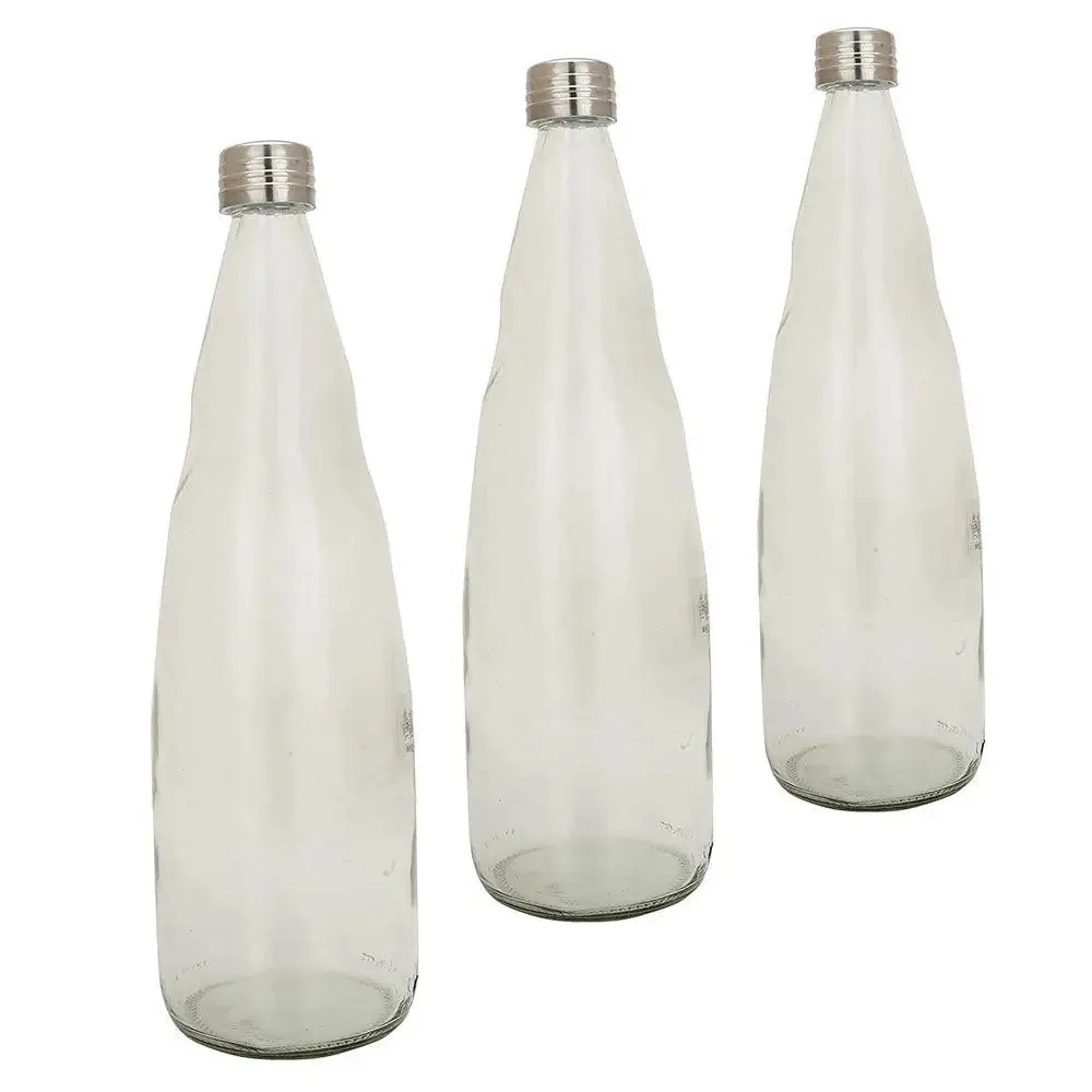 Tapered Glass Water Bottles With Stainless Steel Cap Set Of 3 (1 litre)