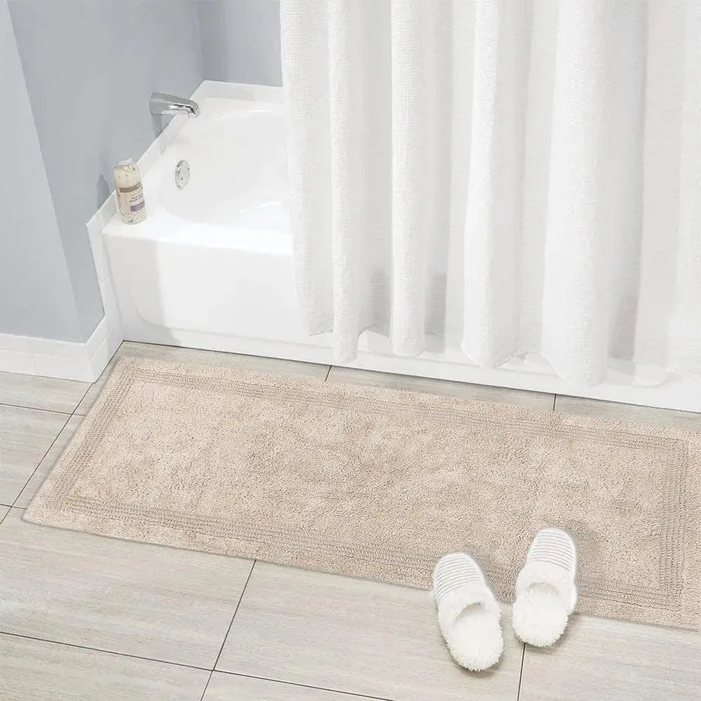 Taupe Bordered Cotton Bath Runner (50 x 150) cm