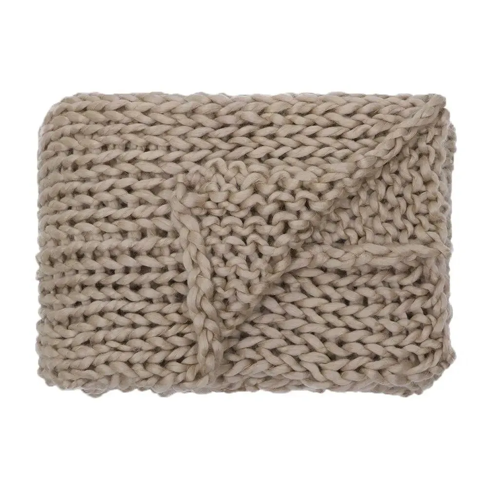 Taupe Chunky Knitted Acrylic & Woolen Throw