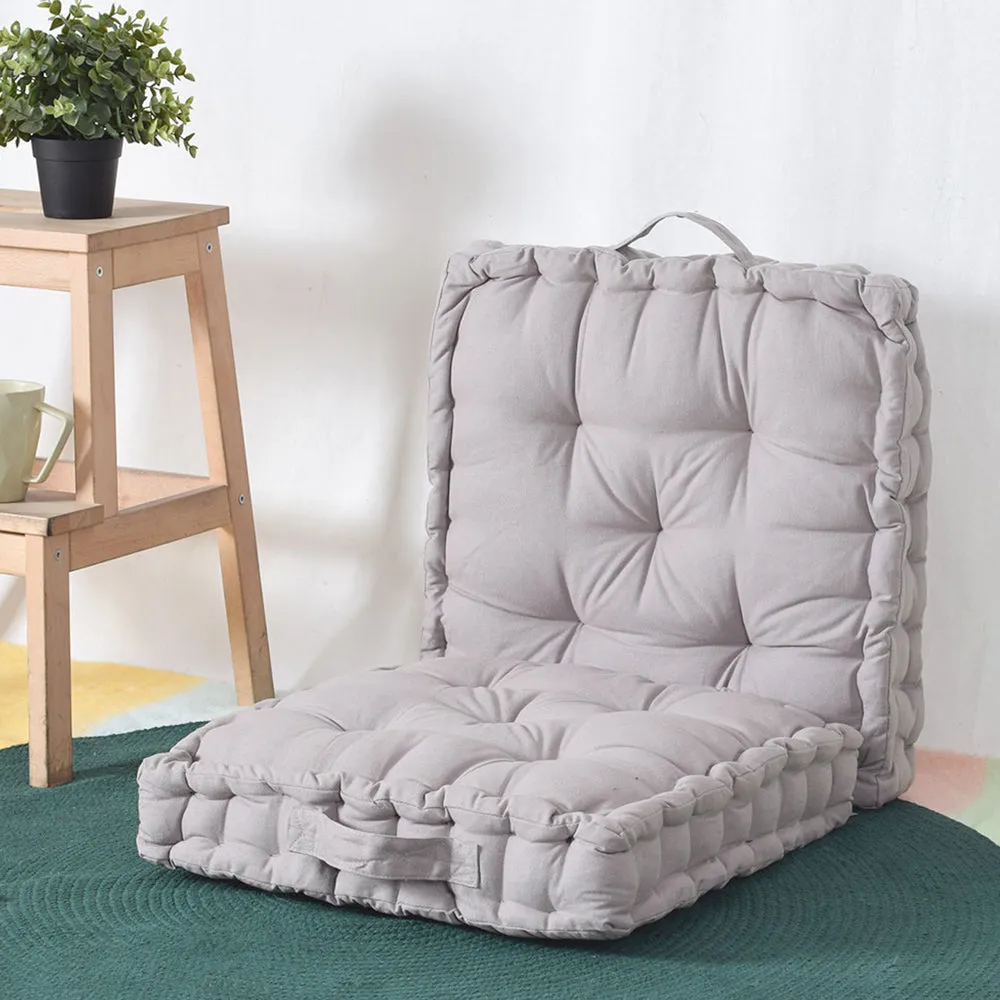 Taupe Plush Cotton Matlas Floor Sitting Cushion Set Of 2